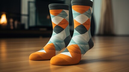 Poster - A simple yet striking image of a pair of socks sitting on top of a wooden floor.