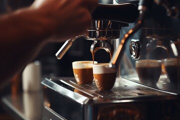 Poster - Close up of a person making a cup of coffee. Suitable for various uses