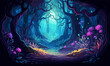 © Sanych - mystical forest with bioluminescent plants vector isolated illustration