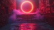 Pink Foggy Staircase: A Glowing Red Circle Entrance Generative AI