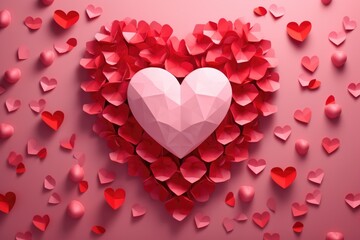Aufkleber - A heart made out of paper hearts on a pink background. Perfect for Valentine's Day or love-themed projects