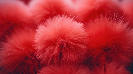 Aufkleber - A close up view of a bunch of fluffy red pom poms. Perfect for adding a pop of color and texture to any project or decoration