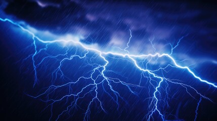 Poster - A powerful lightning bolt strikes through the dark sky. Perfect for illustrating storms, electricity, and natural phenomena.