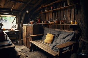 Poster - A room with a comfortable couch and a large window. Suitable for interior design or real estate concepts