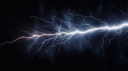 Poster - A powerful lightning bolt illuminates the dark sky. Ideal for illustrating storms, weather conditions, and natural phenomena