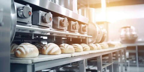 Poster - A bunch of bread sitting on a shelf in a kitchen. Suitable for food-related designs