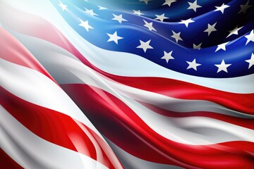 Poster - American flag waving in the wind. Suitable for patriotic and national pride themes