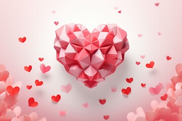 Poster - A heart made out of pink origami paper. Perfect for Valentine's Day crafts and romantic-themed designs