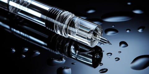Aufkleber - A detailed close-up of a glass vial with water droplets. This image can be used to depict purity, hydration, or scientific experiments involving liquids