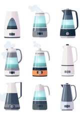 Aufkleber - A collection of electric kettles in different designs and colors. Ideal for use in kitchen-related articles and advertisements