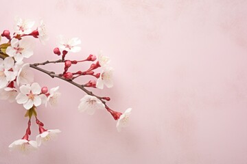 Wall Mural - A branch of cherry blossoms against a pink background. Perfect for springtime designs and nature-themed projects