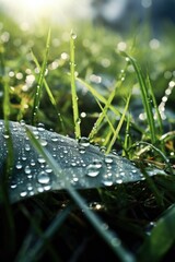 Canvas Print - A detailed view of water droplets on a leaf. Perfect for nature-themed projects or illustrating the beauty of water in nature