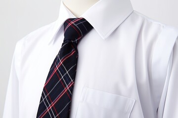 Poster - A close-up view of a shirt and tie displayed on a mannequin. This image can be used to showcase men's fashion or as a visual representation of professional attire