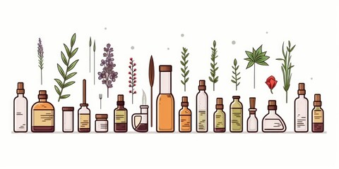 Poster - A row of bottles containing different types of herbs. Perfect for herbal medicine, cooking, or natural remedies