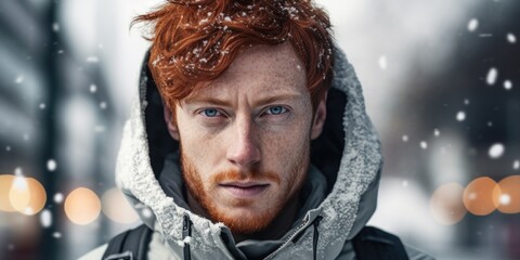 Aufkleber - A picture of a man with red hair wearing a hoodie. This image can be used to depict a variety of concepts and emotions, such as youth, urban style, mystery, or individuality