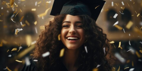 Wall Mural - A woman wearing a graduation cap and gown. Perfect for celebrating educational achievements and milestones