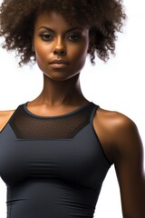 Aufkleber - A woman with an afro hairstyle wearing a black top. This versatile image can be used to depict diversity, fashion, beauty, or individuality