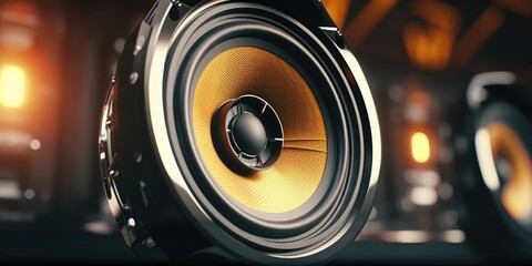 Aufkleber - A detailed view of a speaker in a room. Ideal for illustrating sound systems or audio technology.