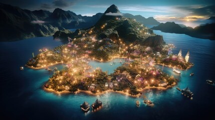 Poster - A picture of a small island situated in the middle of a body of water. This image can be used to depict a peaceful and secluded natural setting