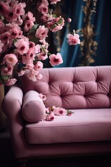 Poster - A pink couch with pink flowers. Perfect for adding a touch of femininity and elegance to any space