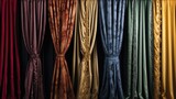 Fototapeta  - A collection of various colored curtains adorning a wall. Can be used to add a pop of color and texture to any interior design project