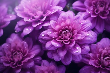 Poster - A stunning image of purple flowers glistening with water droplets. Perfect for adding a touch of beauty to any project or design