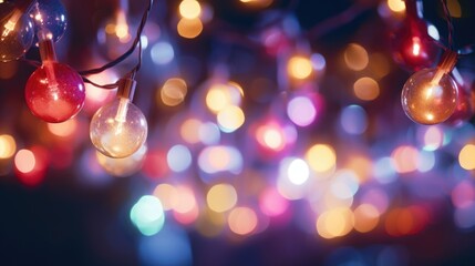 Poster - A string of light bulbs hanging in a bunch. Perfect for adding a warm and cozy ambiance to any space