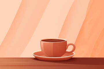 Poster - A cup of coffee placed on a saucer on a table. Can be used to depict a cozy morning or a coffee break. Ideal for coffee-related articles or advertisements
