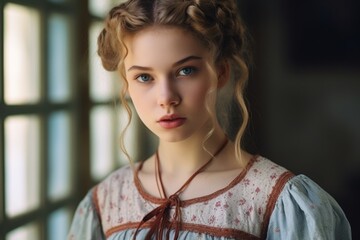 Aufkleber - A beautiful young woman with a braid in her hair. This versatile image can be used for various purposes