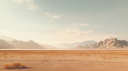 Canvas Print - A picturesque desert scene featuring mountains in the distance. This image can be used to depict the beauty and vastness of nature