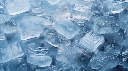 Poster - A pile of ice cubes sitting on top of a table. Can be used to illustrate concepts such as refreshment, summer, cooling, or beverages