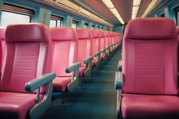 Poster - A row of pink seats on a train. Suitable for transportation or travel-related themes