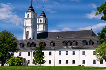 Beautiful white Catholic church in Aglona Latvia.