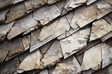 Poster - A detailed close-up view of a roof made entirely of wood. This image can be used to showcase the craftsmanship and natural beauty of wooden roofs.