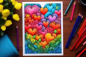 Leinwandbilder - A card adorned with a bunch of hearts. Perfect for expressing love and affection. Can be used for various occasions