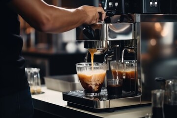 Poster - A person pouring coffee into a glass. Perfect for coffee lovers and beverage-related designs