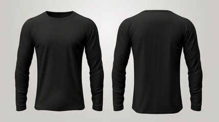 Poster - A black men's long-sleeved t-shirt featuring a front and back view. Versatile for various fashion and clothing concepts