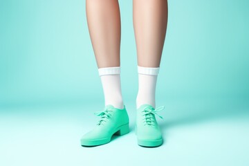 Poster - A picture of a person wearing green shoes and white socks. This versatile image can be used in various contexts