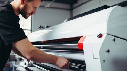 Aufkleber - A man is seen working on a machine in a factory. This image can be used to depict industrial work or manufacturing processes