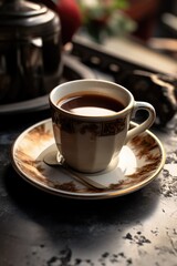 Poster - A cup of coffee placed on a saucer. Suitable for various uses