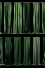 A Set Of Six Different Green Curtains On A Black Background. Can Be Used For Interior Design Projects Or Theatrical Productions