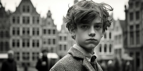Poster - A black and white photo of a young boy. Suitable for various projects
