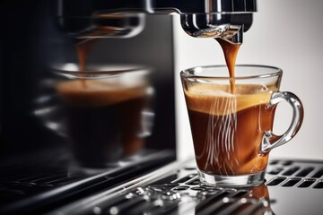 Poster - A cup of coffee being poured into a glass. Perfect for illustrating the process of making coffee or showcasing a refreshing beverage.