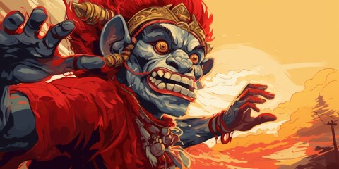 Poster - A painting of a demon in a red outfit. Suitable for dark and supernatural themes