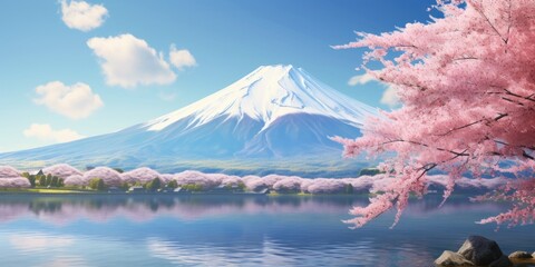 Poster - A beautiful view of a mountain and a lake. Perfect for travel and nature-themed projects