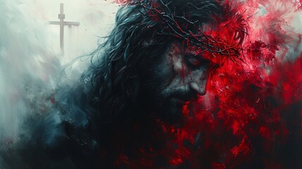 Fototapeta jesus's bloodied face generative ai
