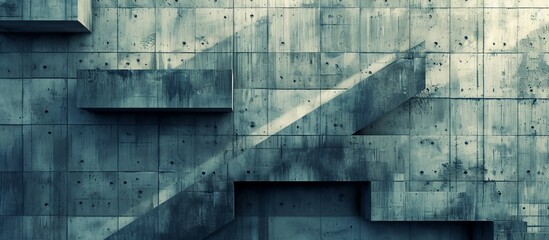 Poster - The building's facade features a concrete wall integrated with stairs, made of composite material, giving access to different levels.