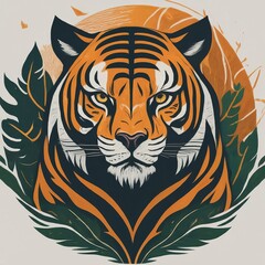  A ferocious flat logo of a Bengal tiger hunting in the jungle, showcasing its agility and cunning.