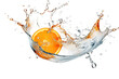 Fresh orange dropped into water with splash isolated on a Transparent background. Generative AI