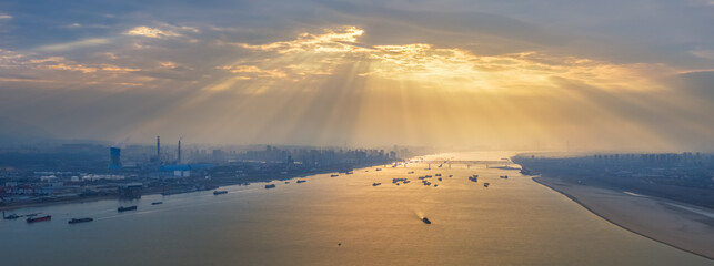 Poster - crepuscular rays over the Yangtze River